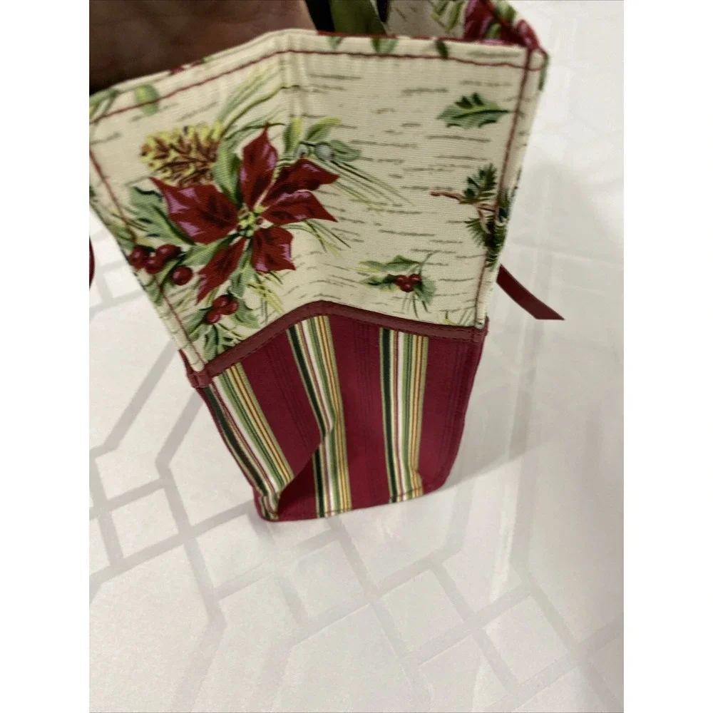 VintageLongaberger Bag Red Stripe Poinsettia‎ Gift Holiday Tote Gift Bag